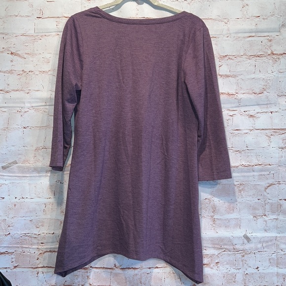 LOGO Lori Goldstein S purple tunic high low hem vneck knit top pocket 3/4 sleeve - Picture 5 of 8